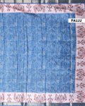 Elegant Dola Saree with Intricate Floral and Peacock Motif Border -Blue-Pallu