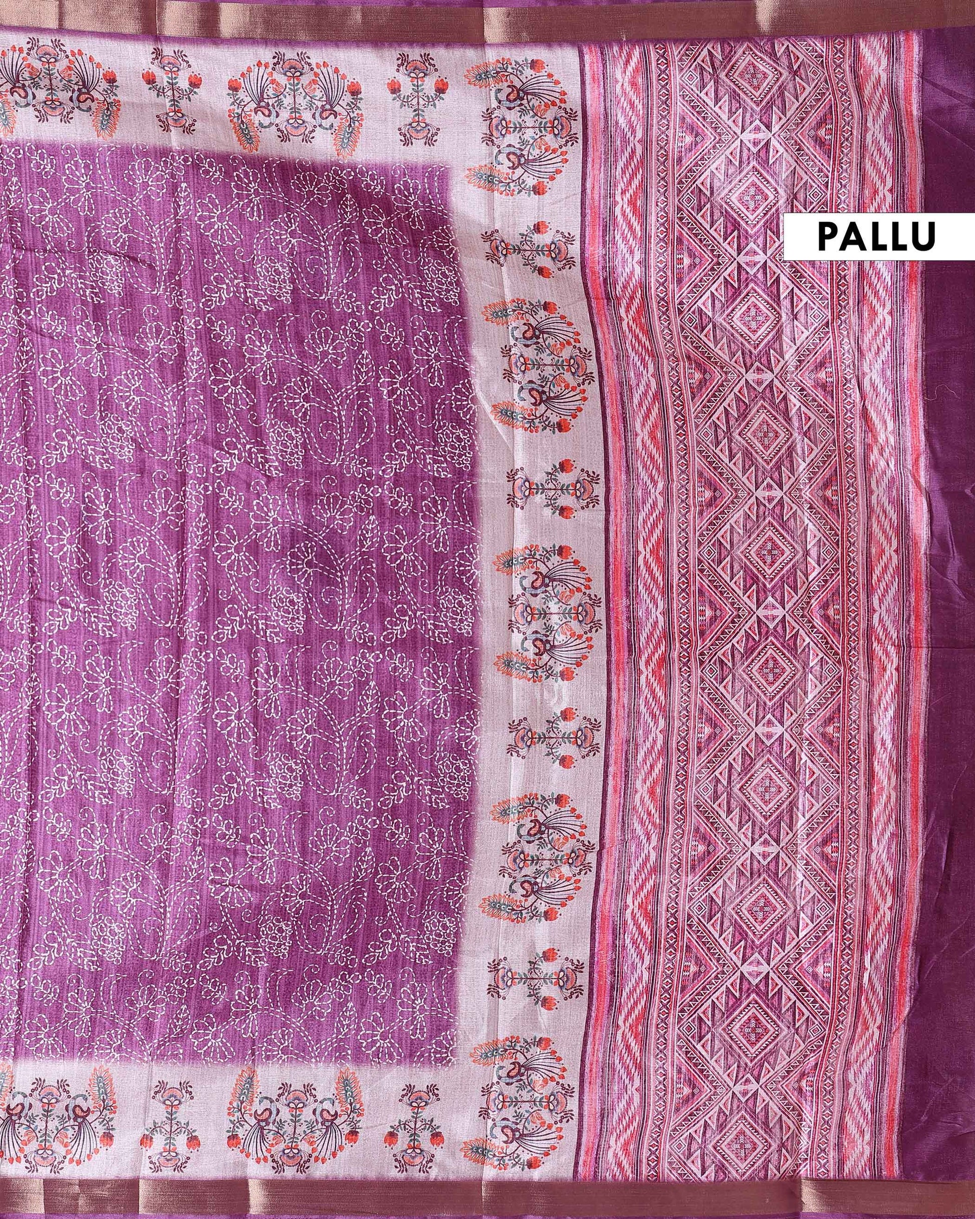 Elegant Dola Saree with Intricate Floral and Peacock Motif Border - PALLU