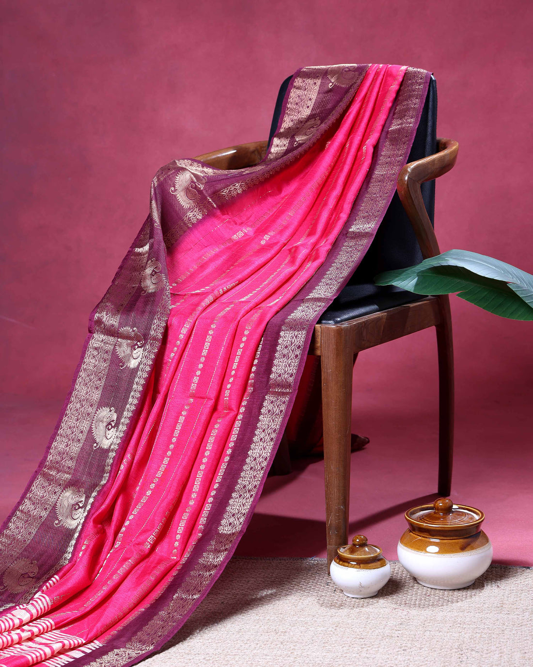Elegant Dola Saree with Intricate Silver Woven Motifs and Rich Contrast Pallu - Pink
