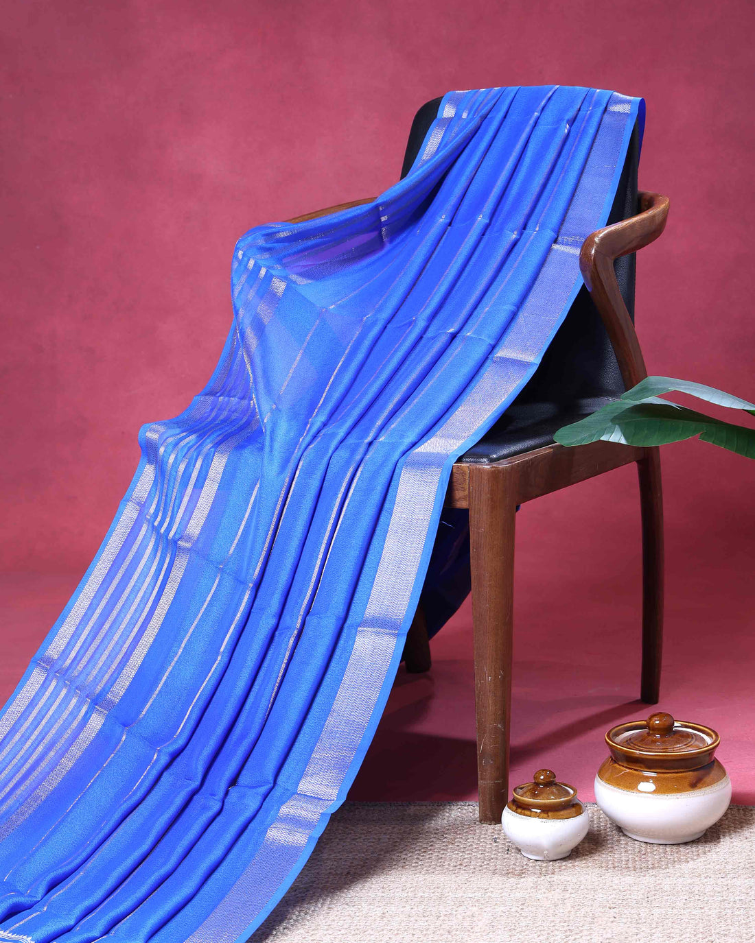 Elegant  Dola Saree with Striped Body and Intricate Zari Woven Paisley and Geometric Motif Contrast Border - Blue