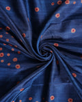 Elegant Dola Saree with Woven Polka Dot Motifs and Detailed Floral - Blue-Close