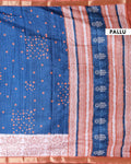 Elegant Dola Saree with Woven Polka Dot Motifs and Detailed Floral - Blue-Pallu