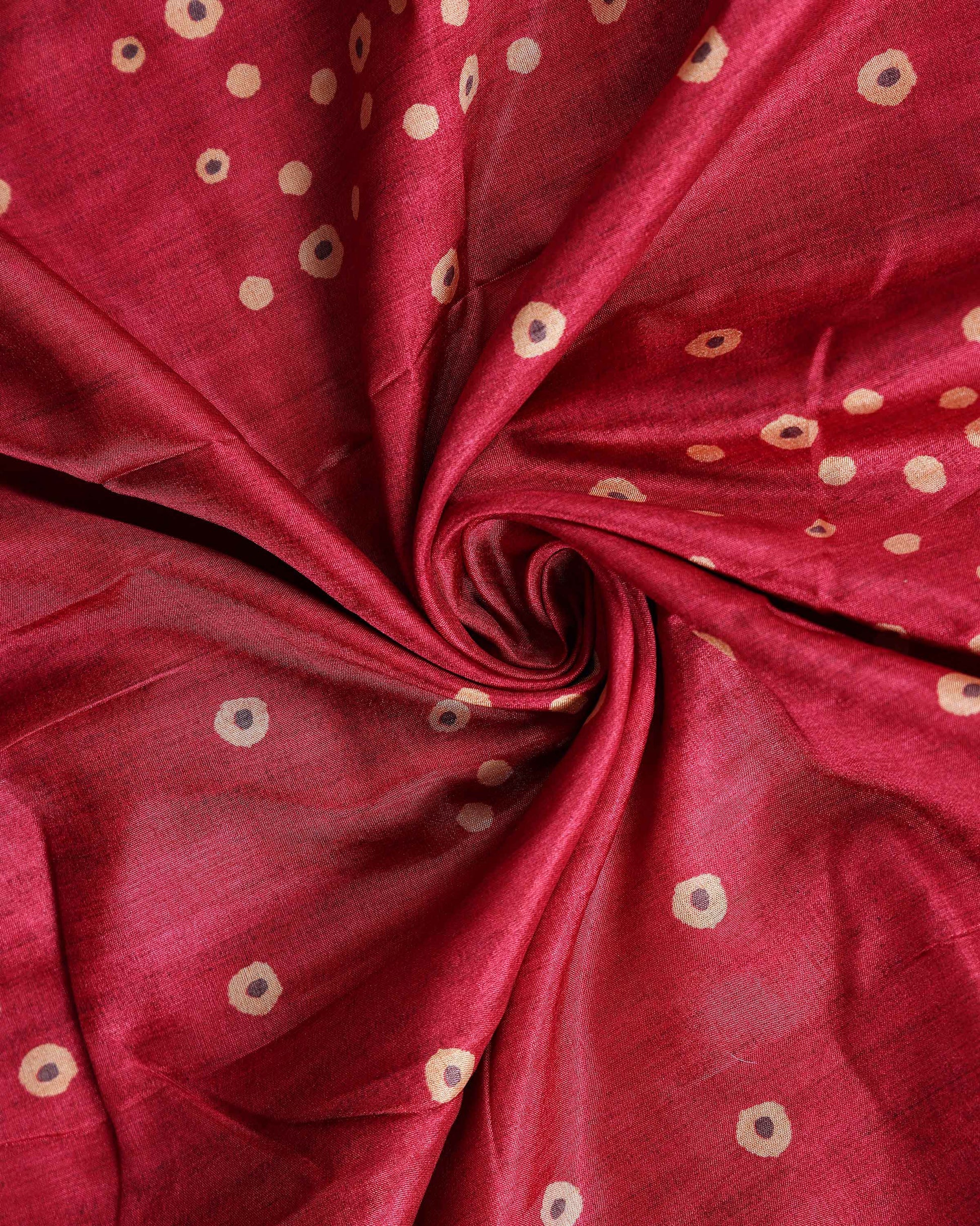 Elegant Dola Saree with Woven Polka Dot Motifs and Detailed Floral - Red-Close