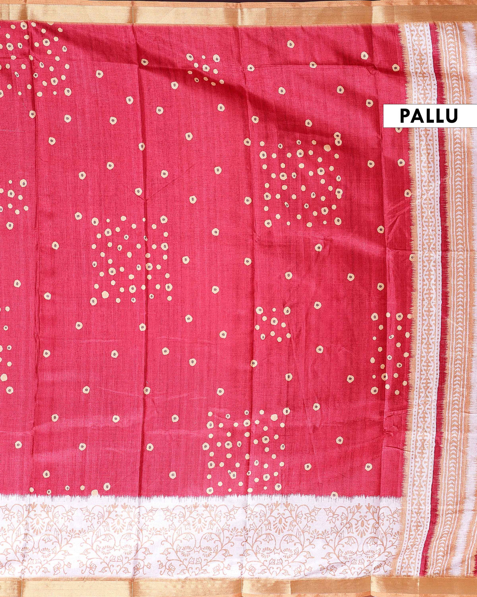 Elegant Dola Saree with Woven Polka Dot Motifs and Detailed Floral - Red-PALLU