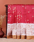 Elegant Dola Saree with Woven Polka Dot Motifs and Detailed Floral - Red