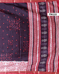 Elegant Dola Saree with Woven Polka Dot Motifs and Detailed Floral Border - Black-PALLU
