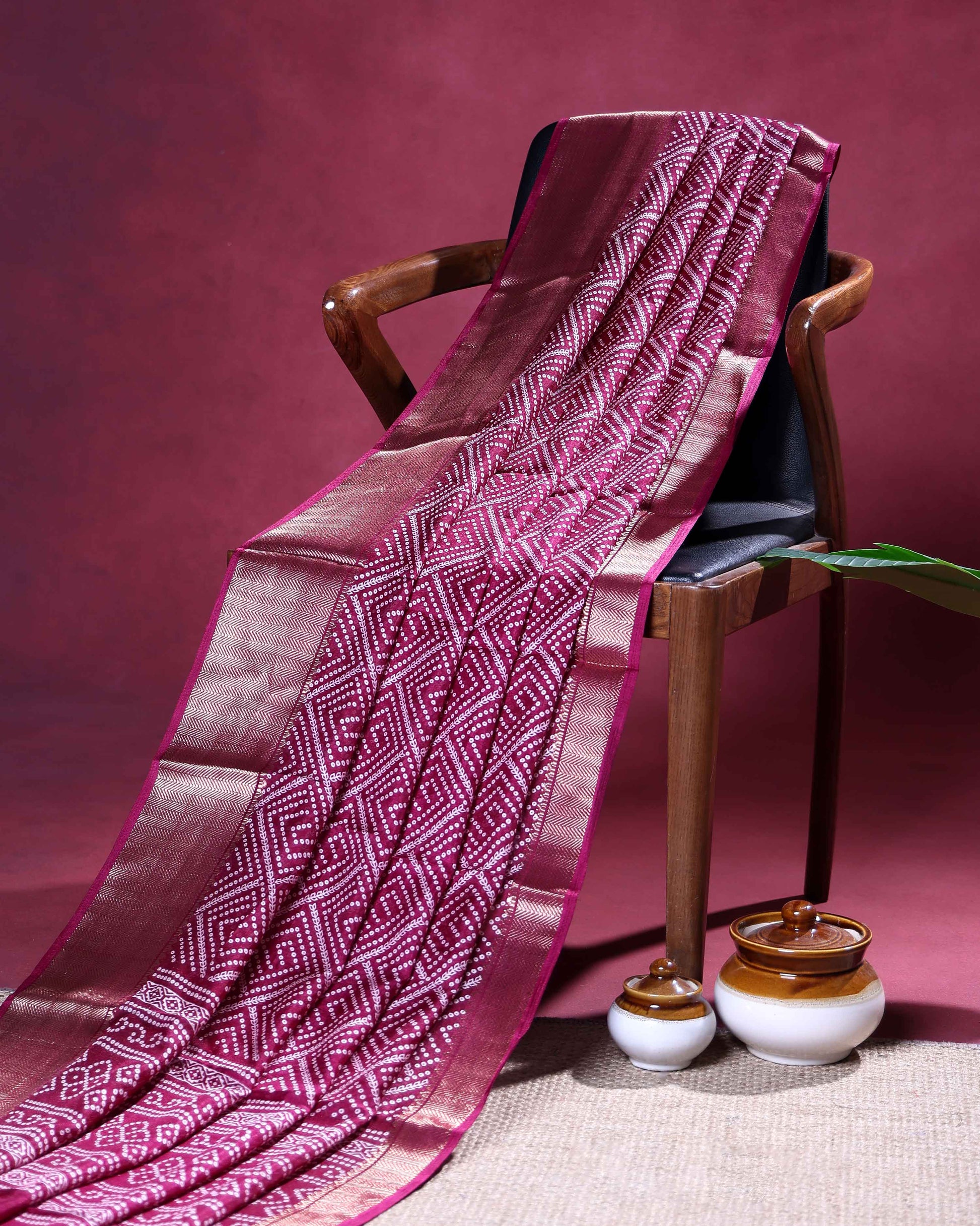 Elegant Dola Silk Saree with All-Over Diamond Bandhani Inspired Motifs and Elegant Woven Border - Purple