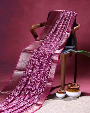 Elegant Dola Silk Saree with All-Over Diamond Bandhani Inspired Motifs and Elegant Woven Border - Purple