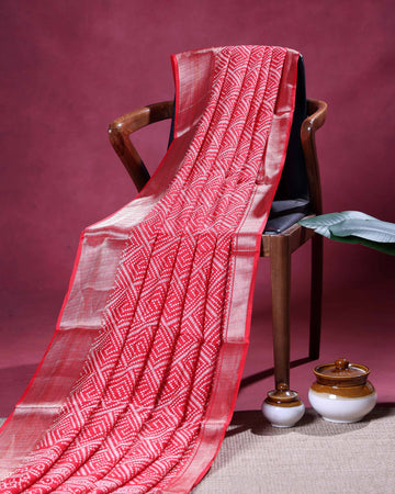Elegant Dola Silk Saree with All-Over Diamond Bandhani Inspired Motifs and Elegant Woven Border  - Red