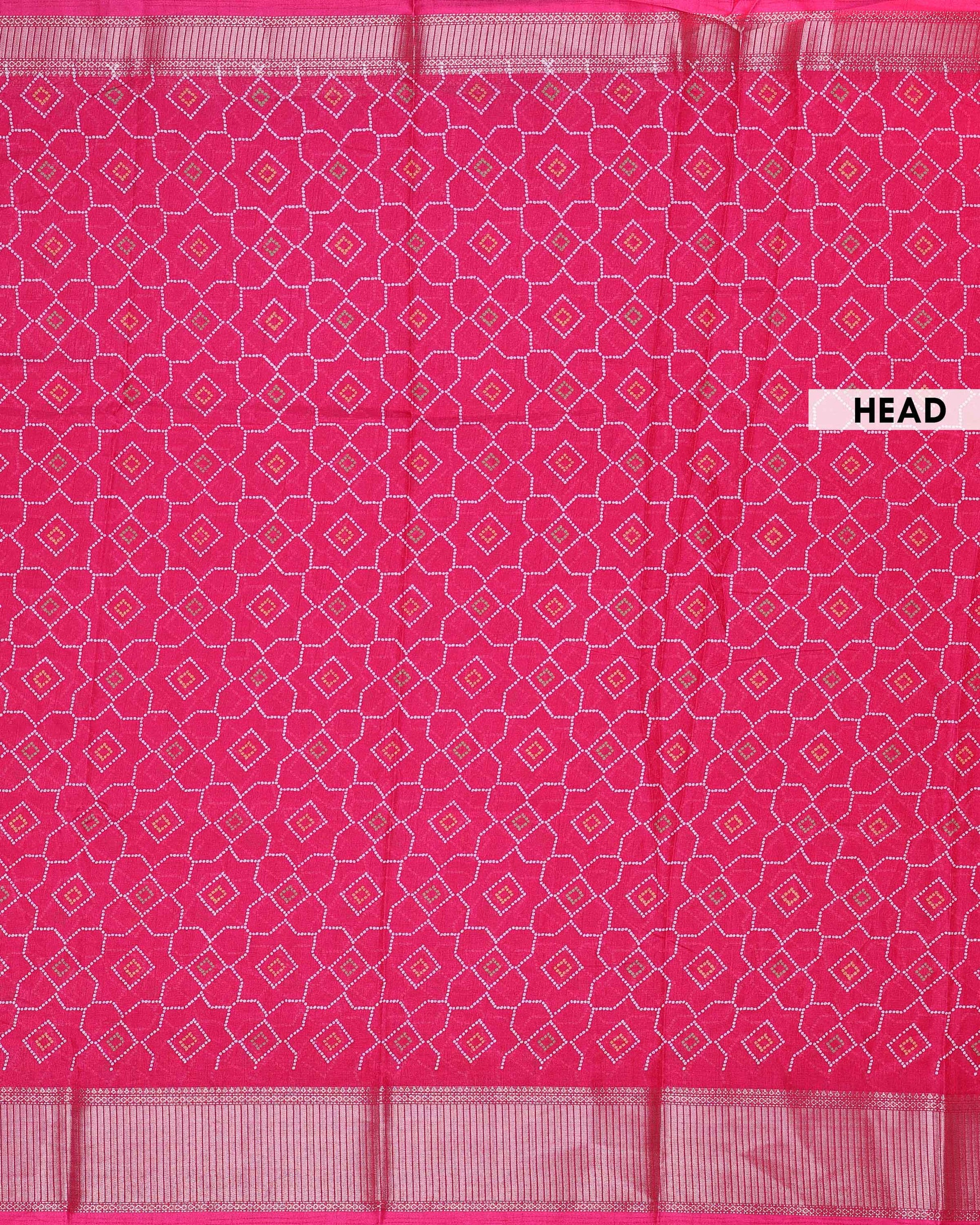 Elegant Dola Silk Saree with All-Over Geometric Bandhani Inspired Motifs and Traditional Woven Border - Pink-Head