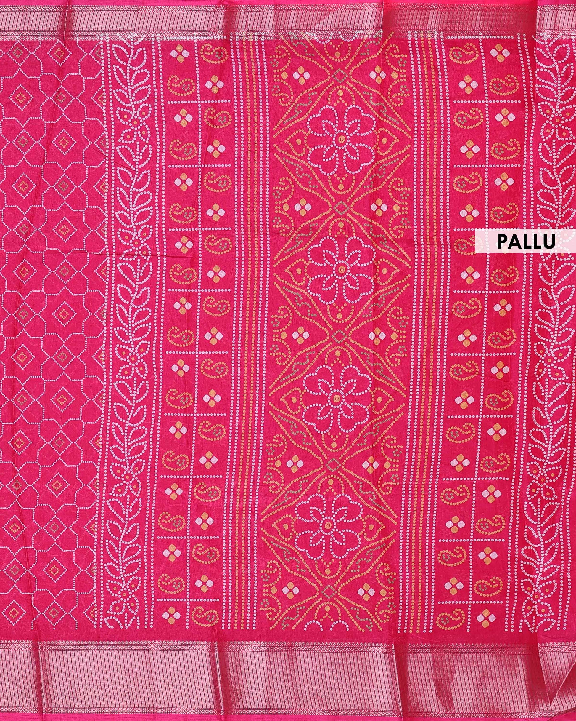 Elegant Dola Silk Saree with All-Over Geometric Bandhani Inspired Motifs and Traditional Woven Border - Pink-Pallu