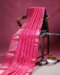 Elegant Dola Silk Saree with All-Over Geometric Bandhani Inspired Motifs and Traditional Woven Border - Pink