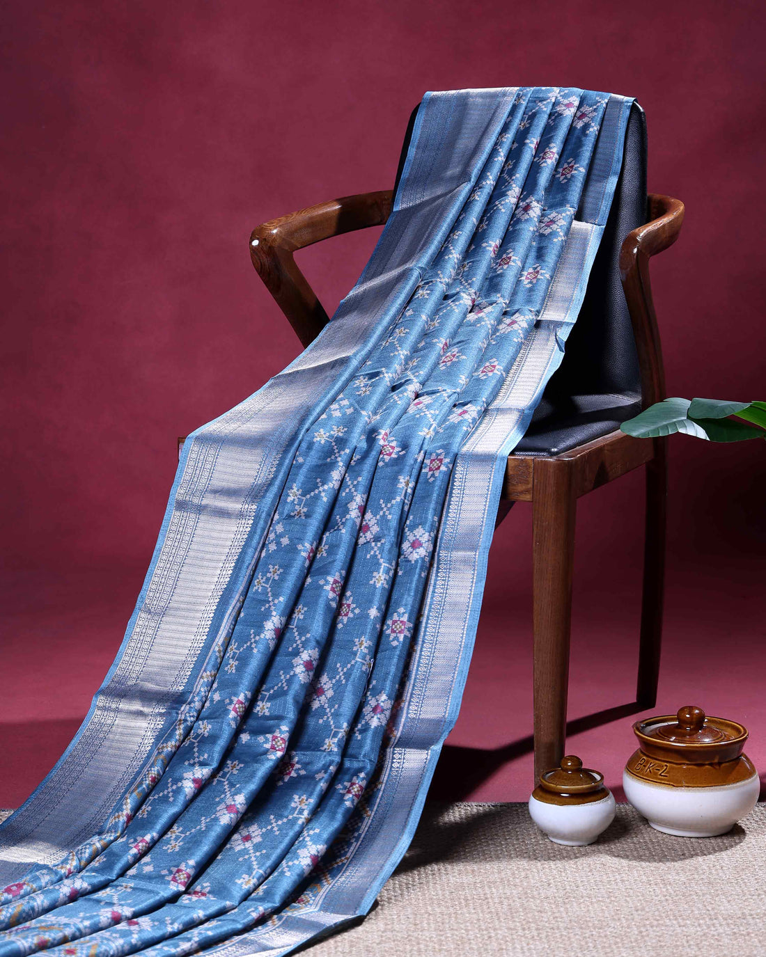 Elegant Dola Silk Saree with All-Over Geometric Floral Motifs and Traditional Zari Woven Border - Blue