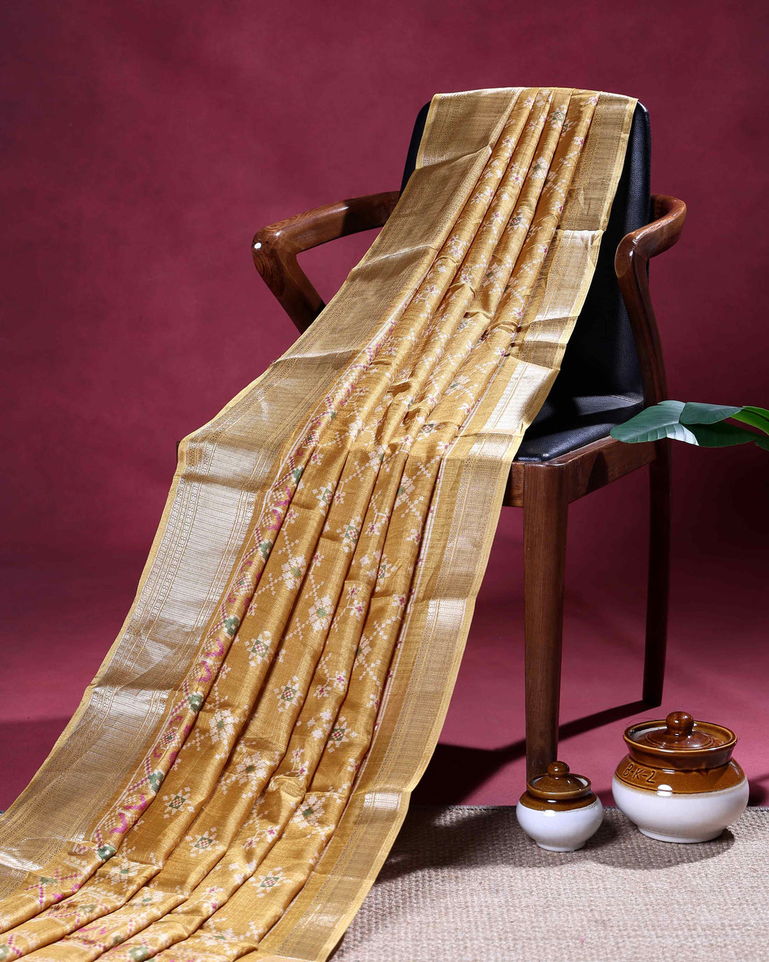 Elegant Dola Silk Saree with All-Over Geometric Floral Motifs and Traditional Zari Woven Border - Mustard Yellow