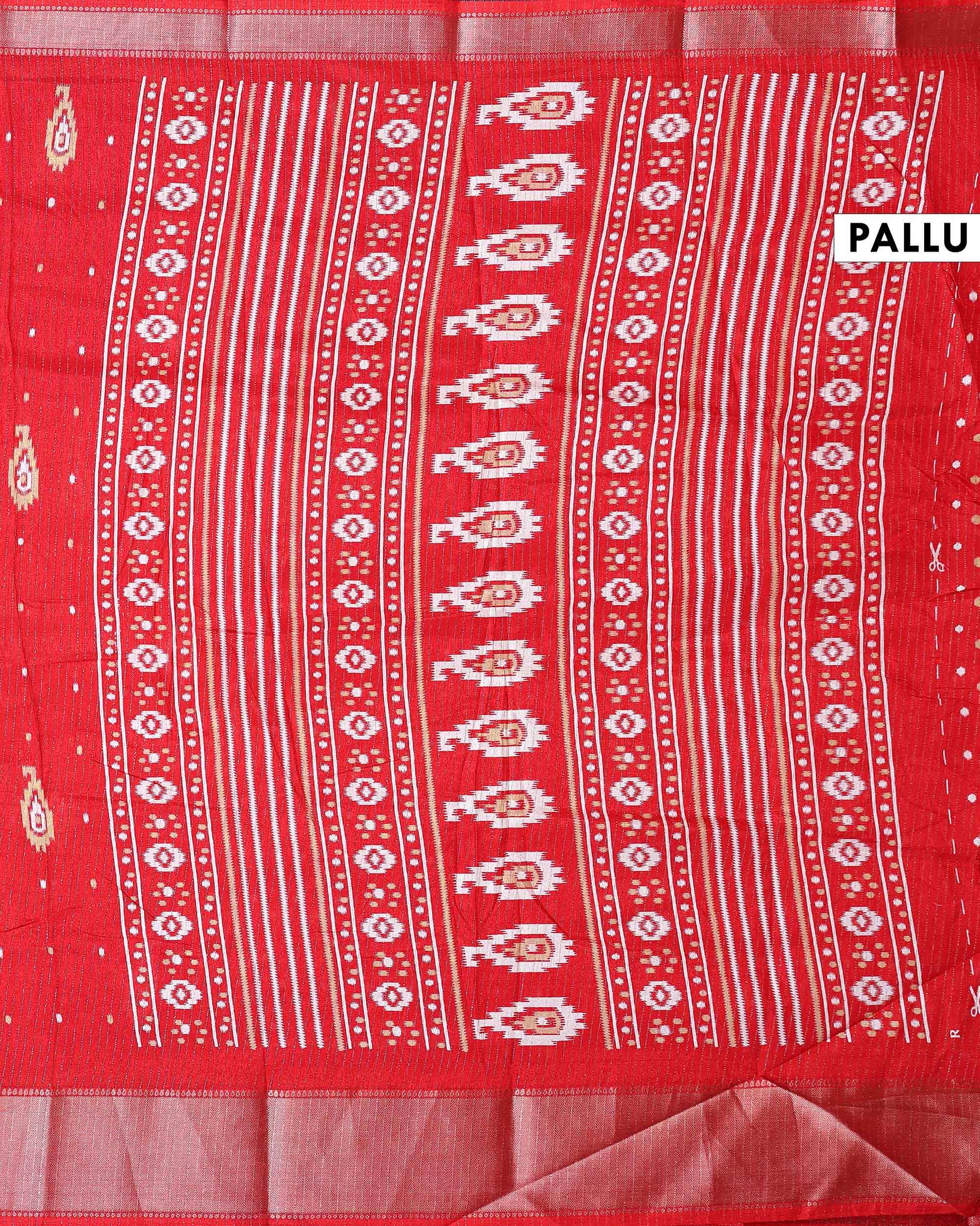 Elegant Dola Silk Saree with All-Over Paisley Butta Motifs and Classic Traditional Zari Woven Border - Red-Pallu