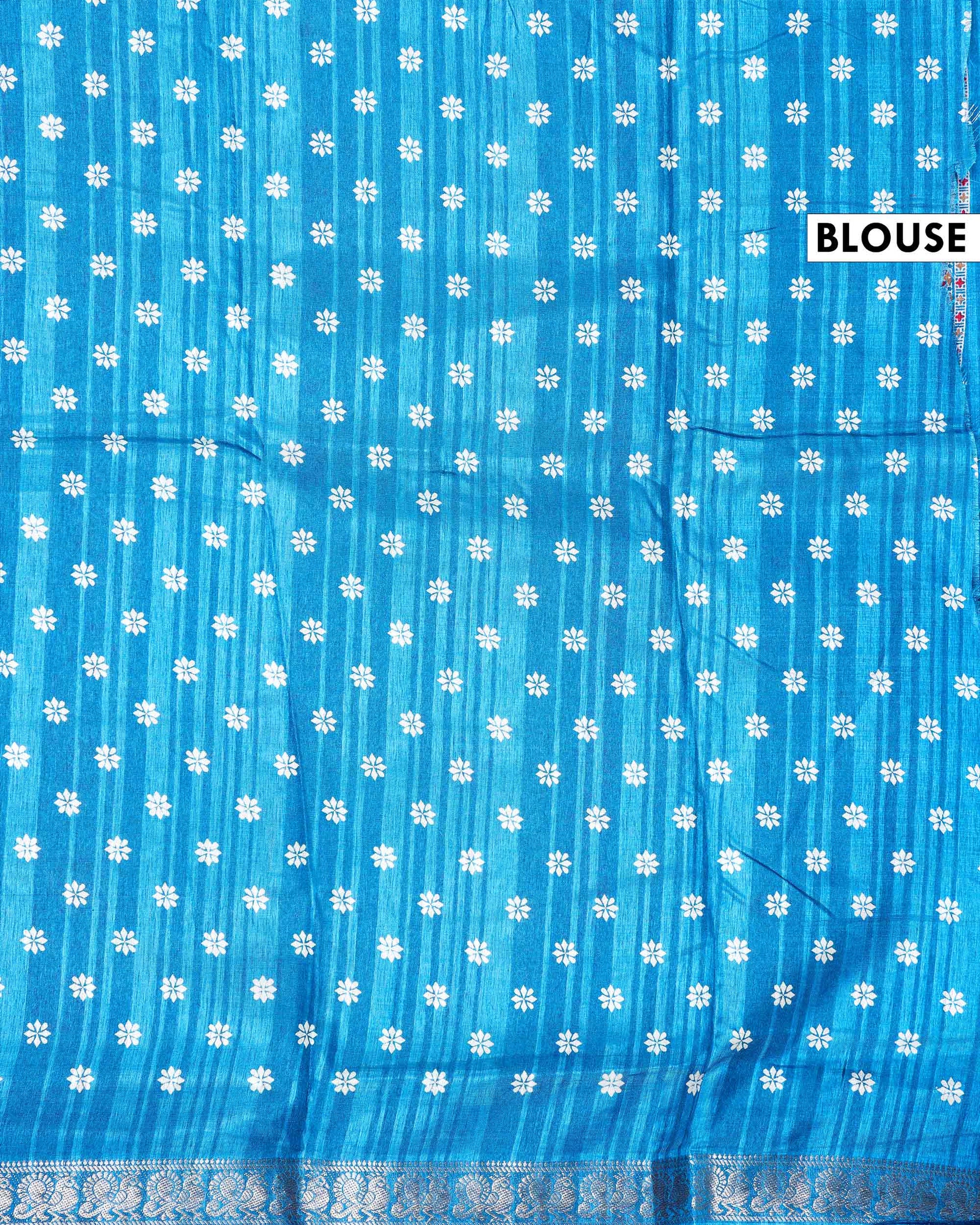 Elegant Dola Silk Saree with All-Over Traditional Paisley Buti Motifs and Intricate Zari Woven Floral Border - Blue-Blouse