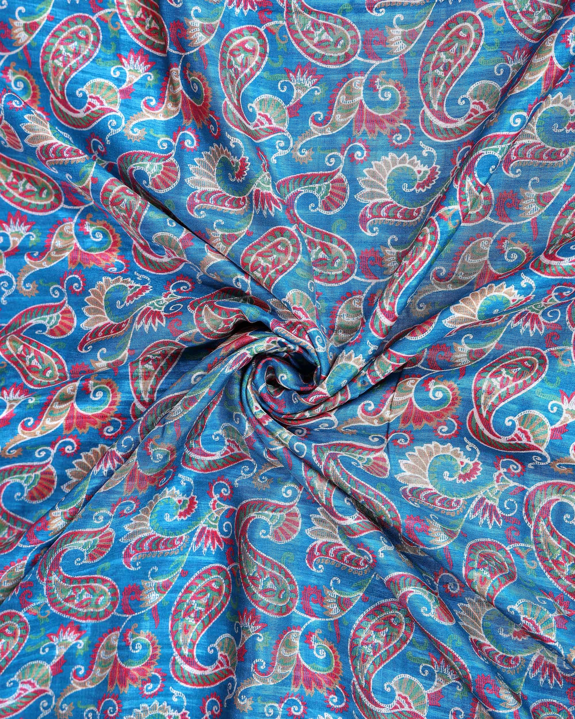 Elegant Dola Silk Saree with All-Over Traditional Paisley Buti Motifs and Intricate Zari Woven Floral Border - Blue-Close Up