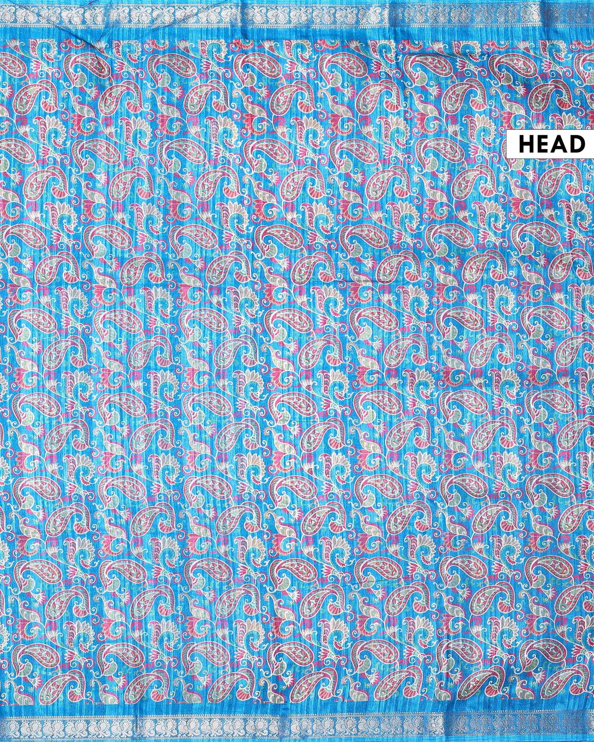 Elegant Dola Silk Saree with All-Over Traditional Paisley Buti Motifs and Intricate Zari Woven Floral Border - Blue-Head