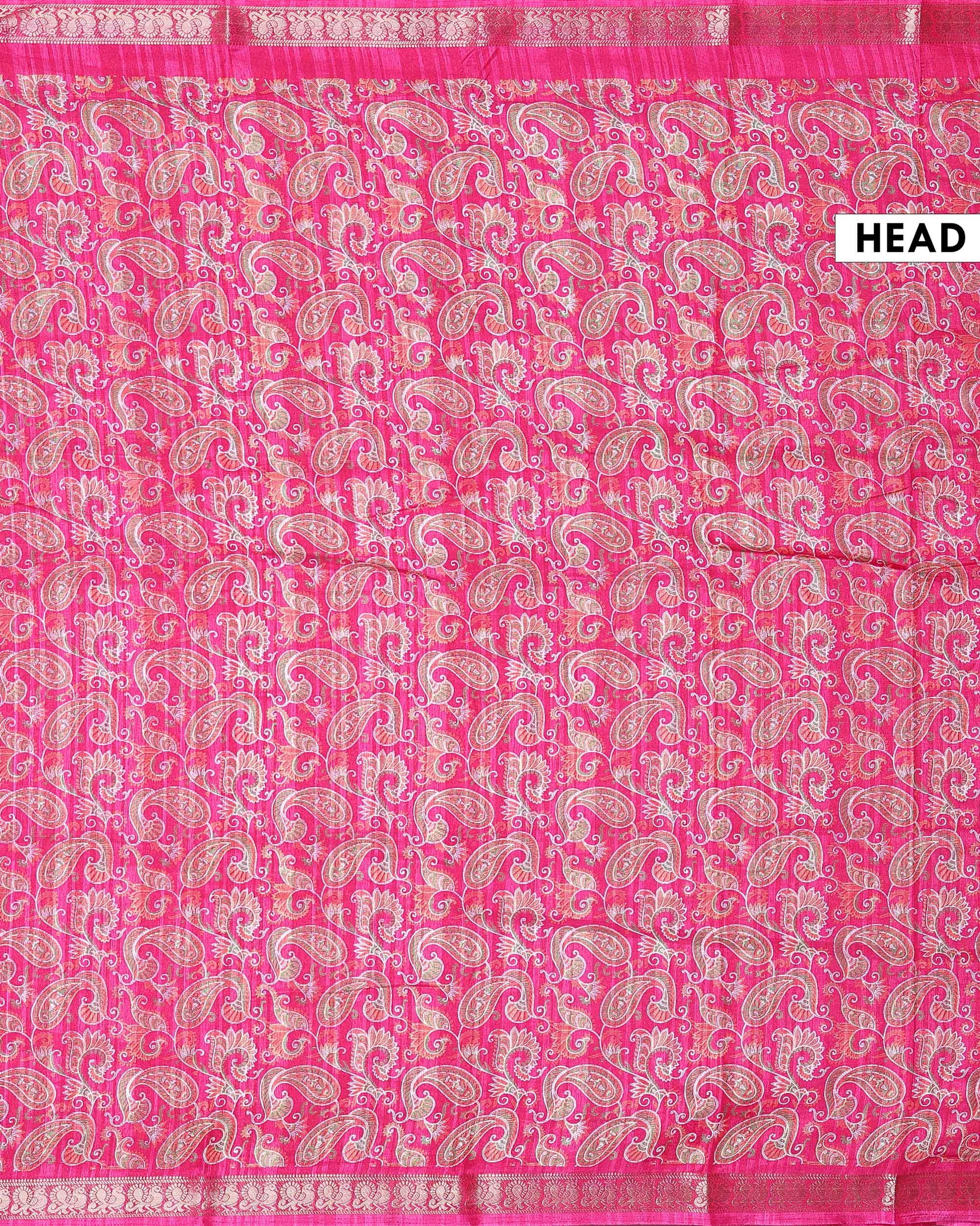 Elegant Dola Silk Saree with All-Over Traditional Paisley Buti Motifs and Intricate Zari Woven Floral Border - Pink-Head