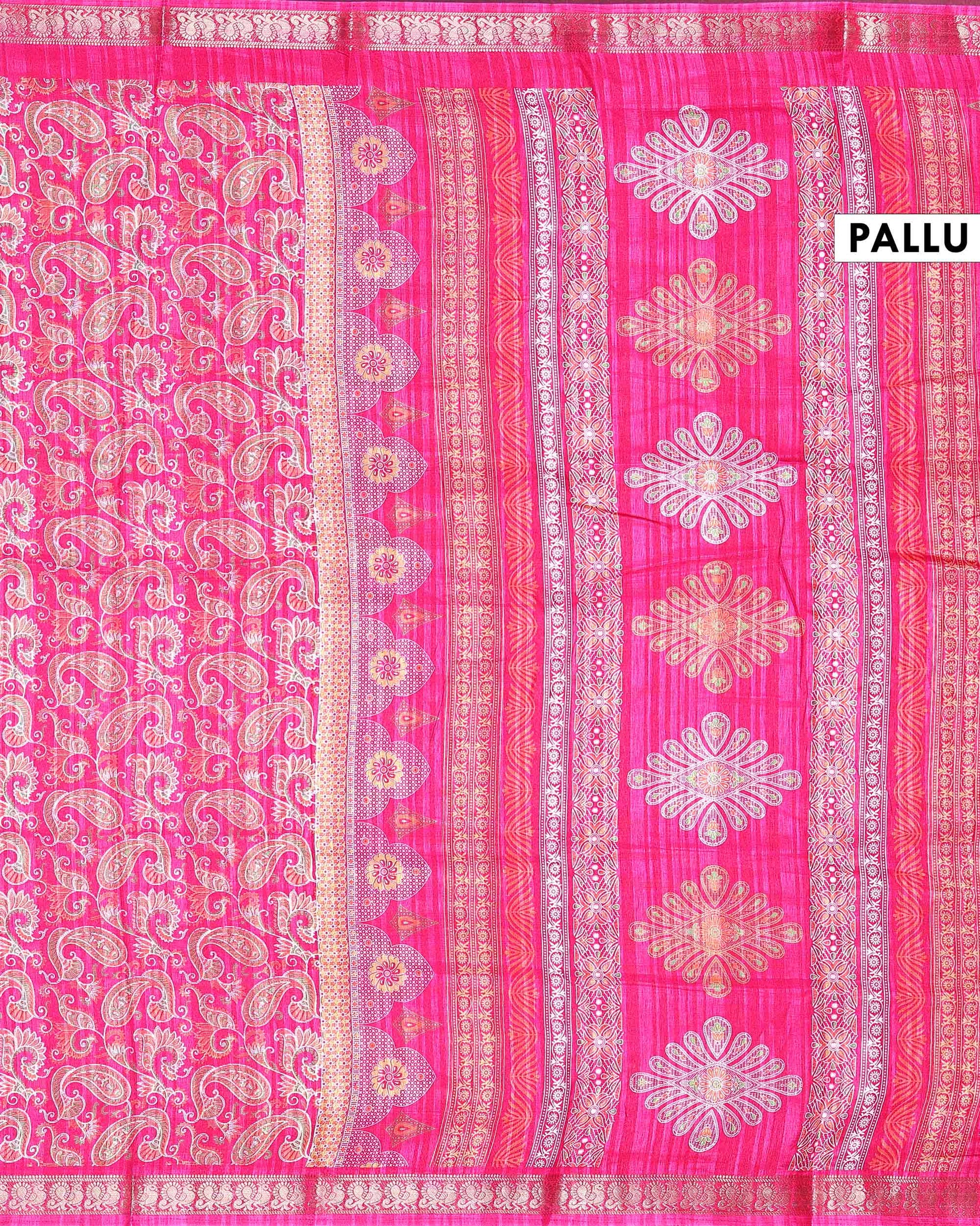 Elegant Dola Silk Saree with All-Over Traditional Paisley Buti Motifs and Intricate Zari Woven Floral Border - Pink-Pallu