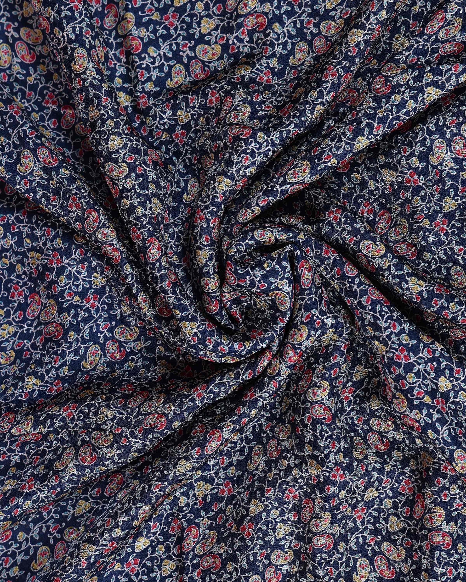 Elegant Dola Silk Saree with All Over Floral Buti Design and Intricately Woven Traditional Border - Navy Blue-Close Up