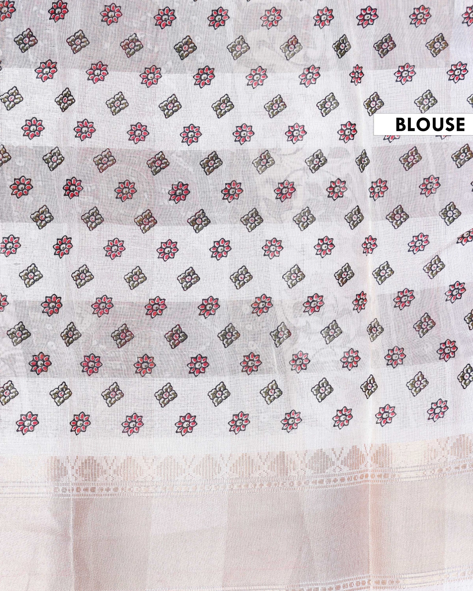 Elegant Dola Silk Saree with All Over Floral Vine Motifs and Subtle Traditional Woven Border - Off White-Blouse
