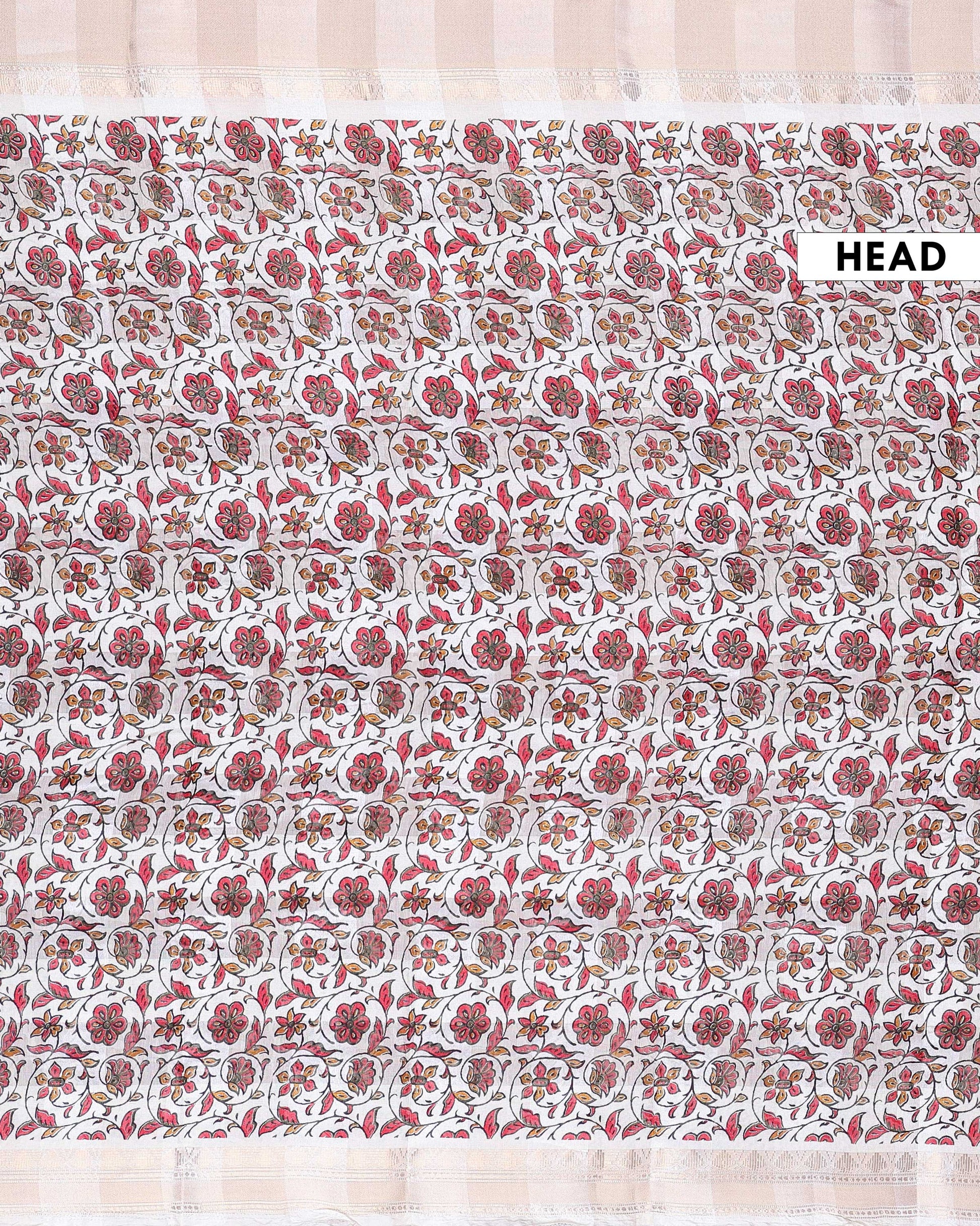 Elegant Dola Silk Saree with All Over Floral Vine Motifs and Subtle Traditional Woven Border - Off White-Head