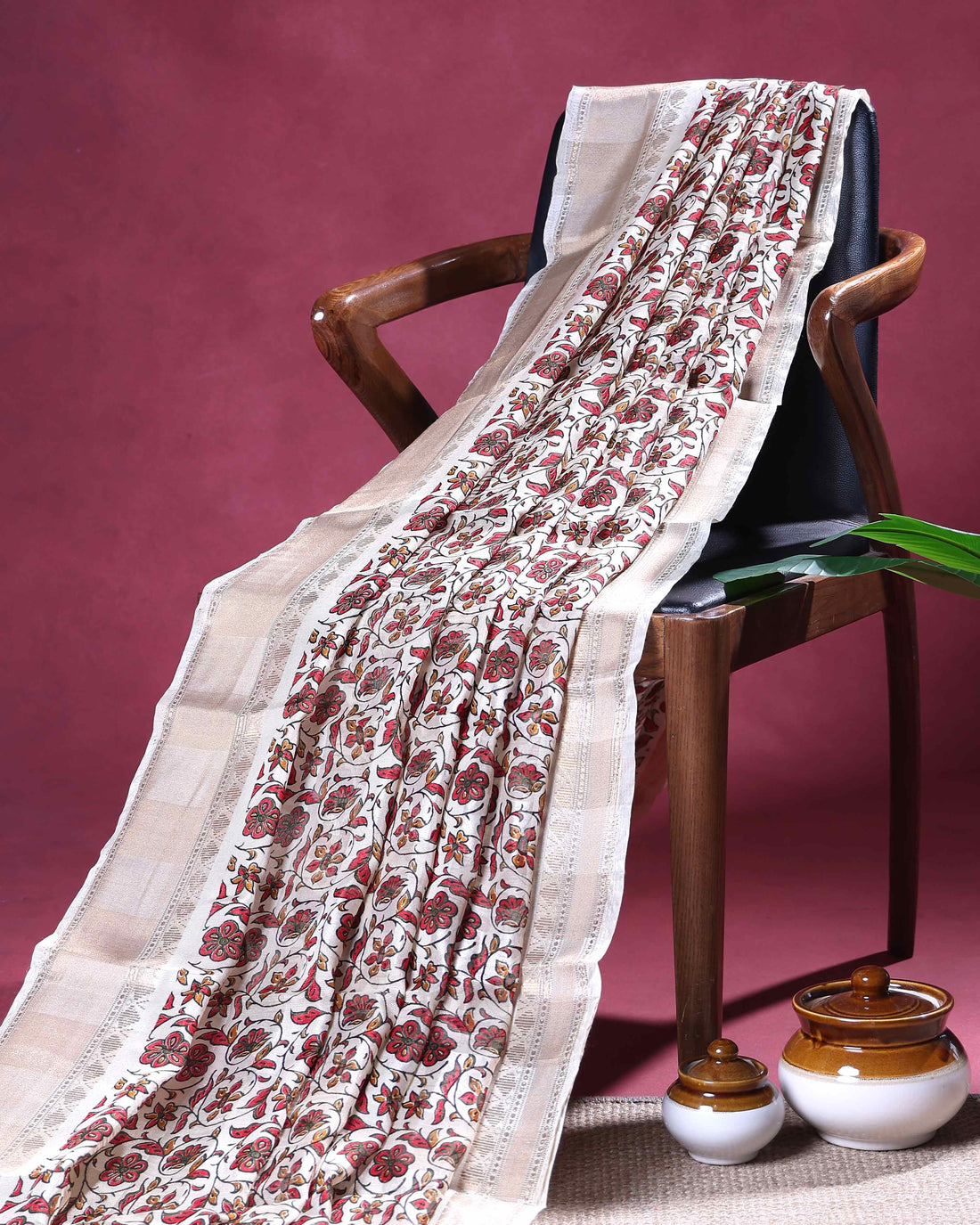 Elegant Dola Silk Saree with All Over Floral Vine Motifs and Subtle Traditional Woven Border - Off White