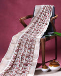 Elegant Dola Silk Saree with All Over Floral Vine Motifs and Subtle Traditional Woven Border - Off White
