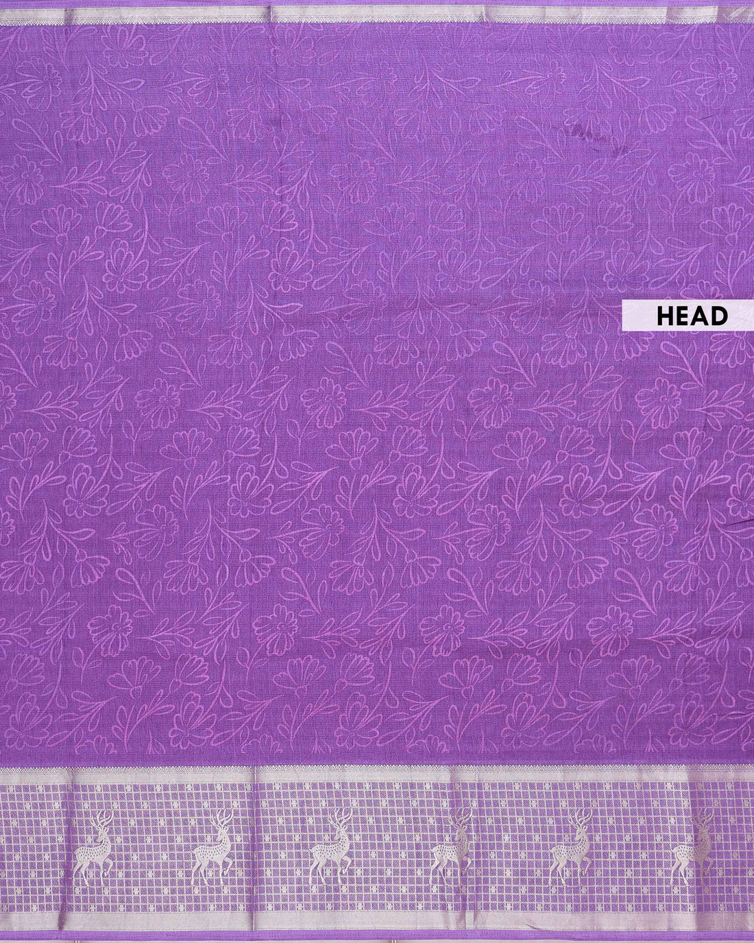 Elegant Dola Silk Saree with All Over Floral Vine Motifs and Traditional Deer Motif Woven Border - Purple