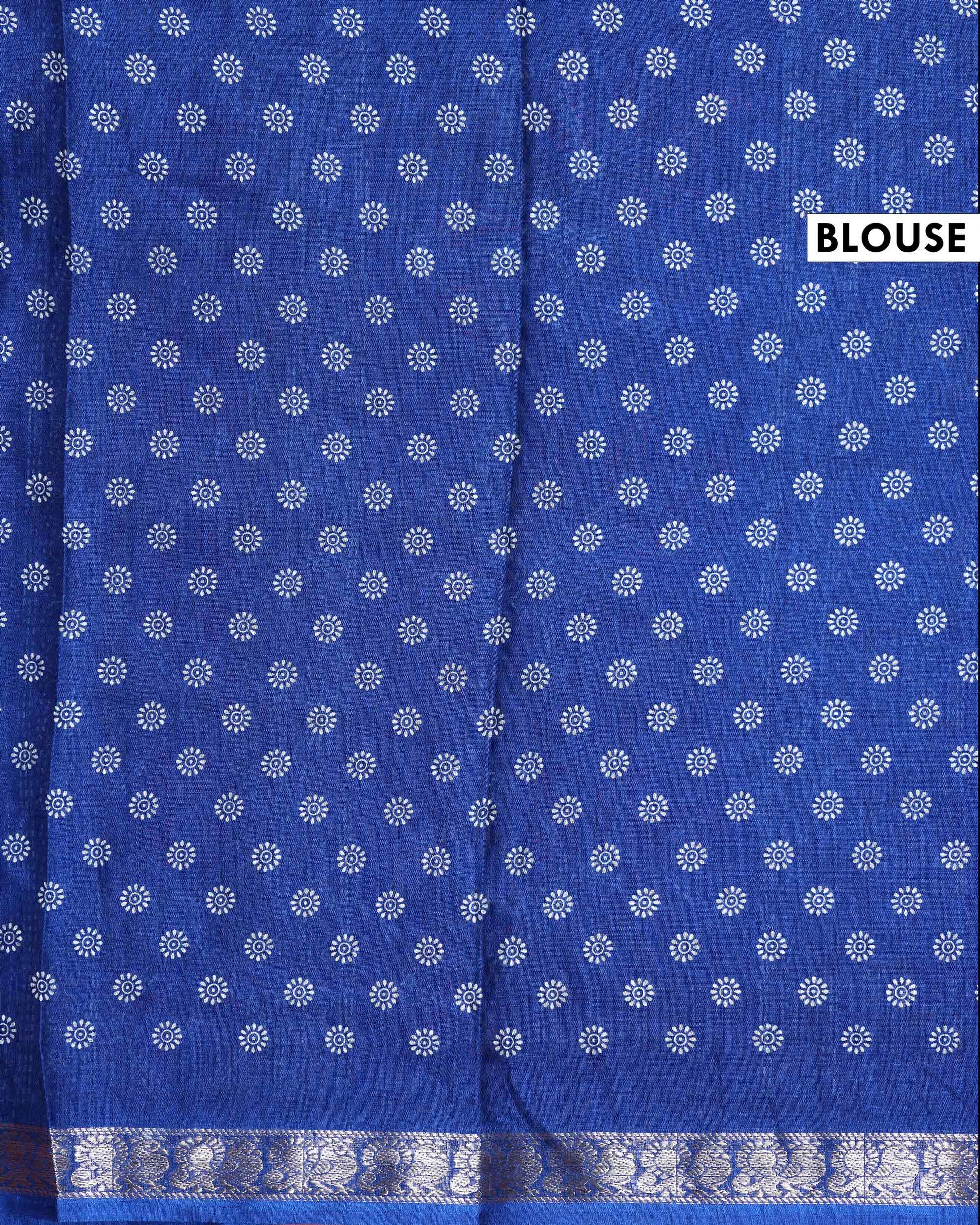 Elegant Dola Silk Saree with All Over Paisley Motifs in Geometric Diamond Pattern and Traditional Zari Woven Border - Blue-Blouse