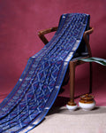 Elegant Dola Silk Saree with All Over Paisley Motifs in Geometric Diamond Pattern and Traditional Zari Woven Border - Blue