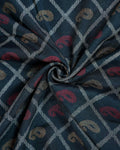 Elegant Dola Silk Saree with All Over Paisley Motifs in Geometric Diamond Pattern and Traditional Zari Woven Border - Dark Green-Close Up