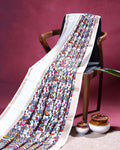 Elegant Dola Silk Saree with All Over Traditional Bird and Floral Vine Motifs and Woven Classic Border - Off White