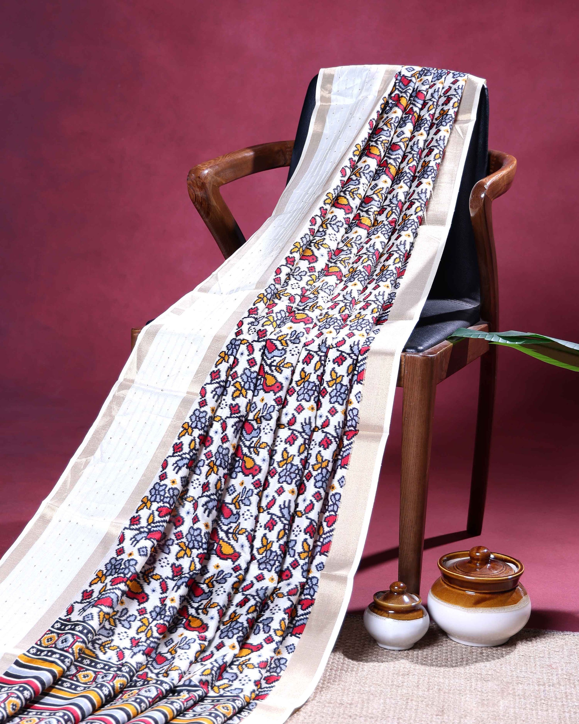 Elegant Dola Silk Saree with All Over Traditional Bird and Floral Vine Motifs and Woven Classic Border - Off White