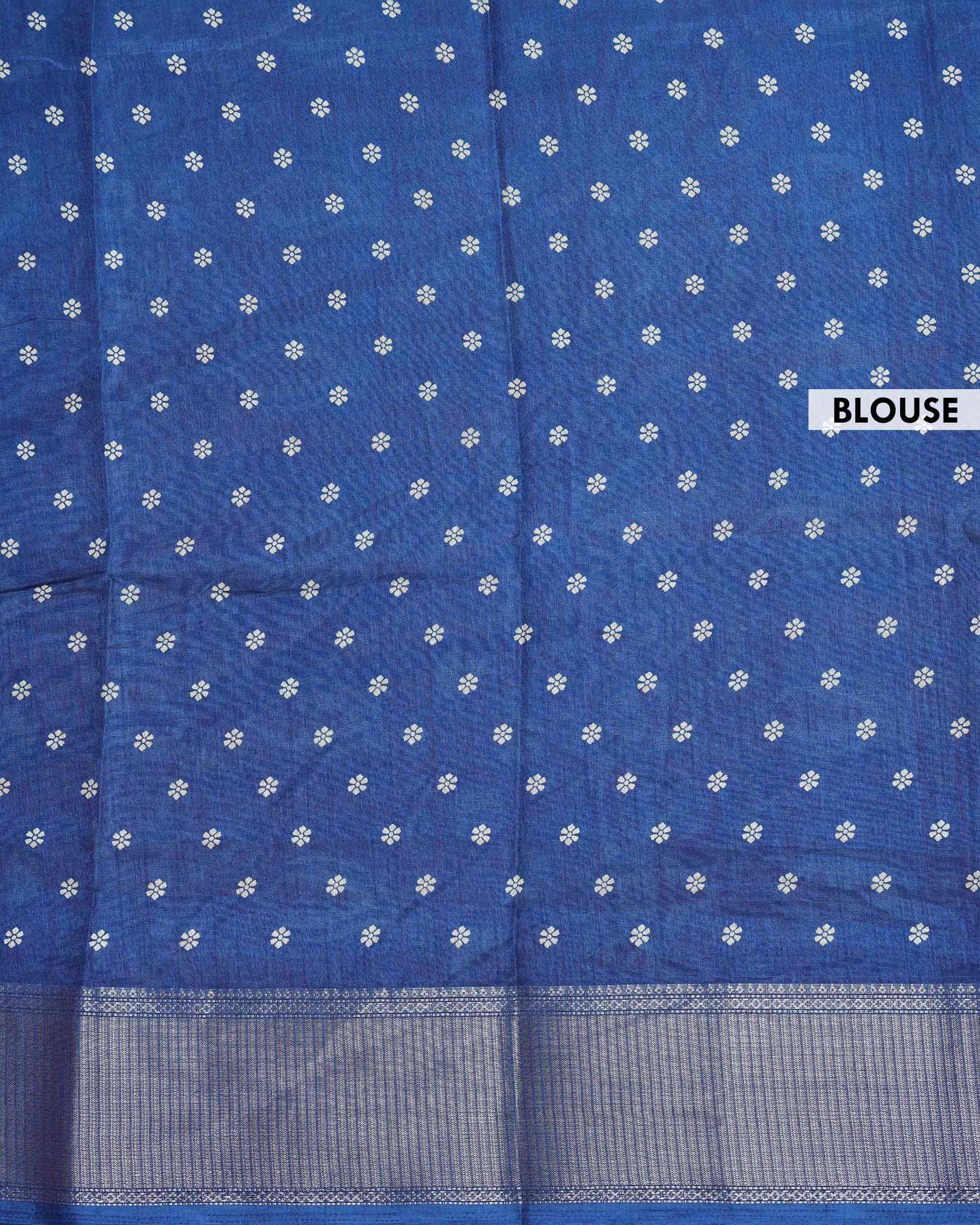 Elegant Dola Silk Saree with All Over Traditional Floral Paisley Vine Motifs and Rich Intricately Woven Zari Border - Blue-Blouse