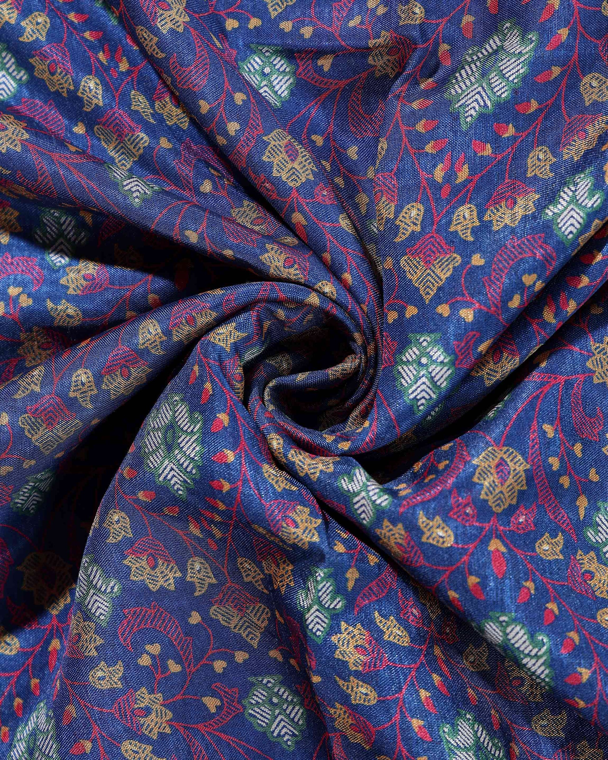 Elegant Dola Silk Saree with All Over Traditional Floral Paisley Vine Motifs and Rich Intricately Woven Zari Border - Blue-Close Up
