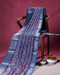 Elegant Dola Silk Saree with All Over Traditional Floral Paisley Vine Motifs and Rich Intricately Woven Zari Border - Blue