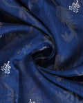 Elegant Dola Silk Saree with All Over Traditional Floral Vine Motifs & Woven Zari Border  - Navy Blue-Close Up