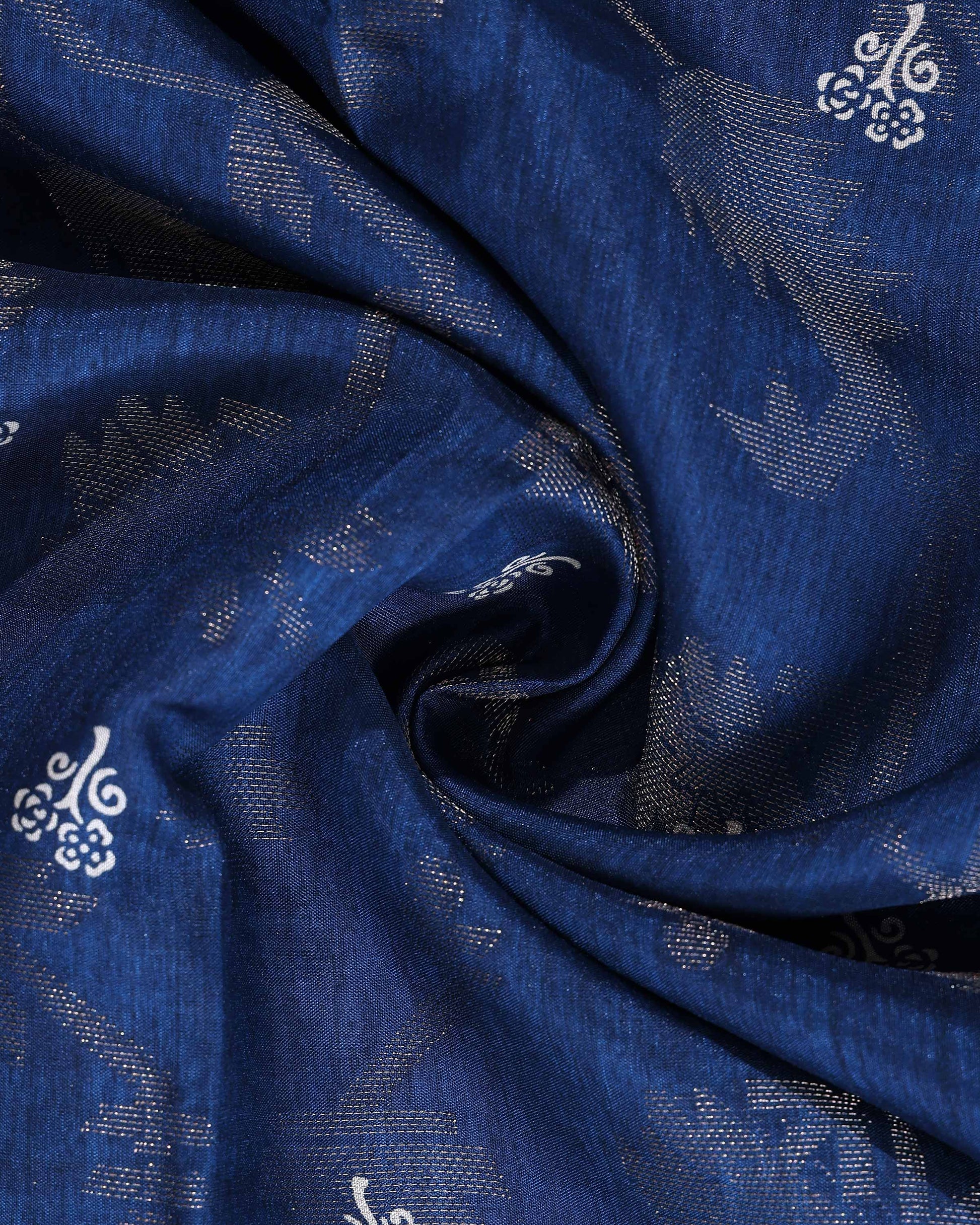 Elegant Dola Silk Saree with All Over Traditional Floral Vine Motifs & Woven Zari Border  - Navy Blue-Close Up