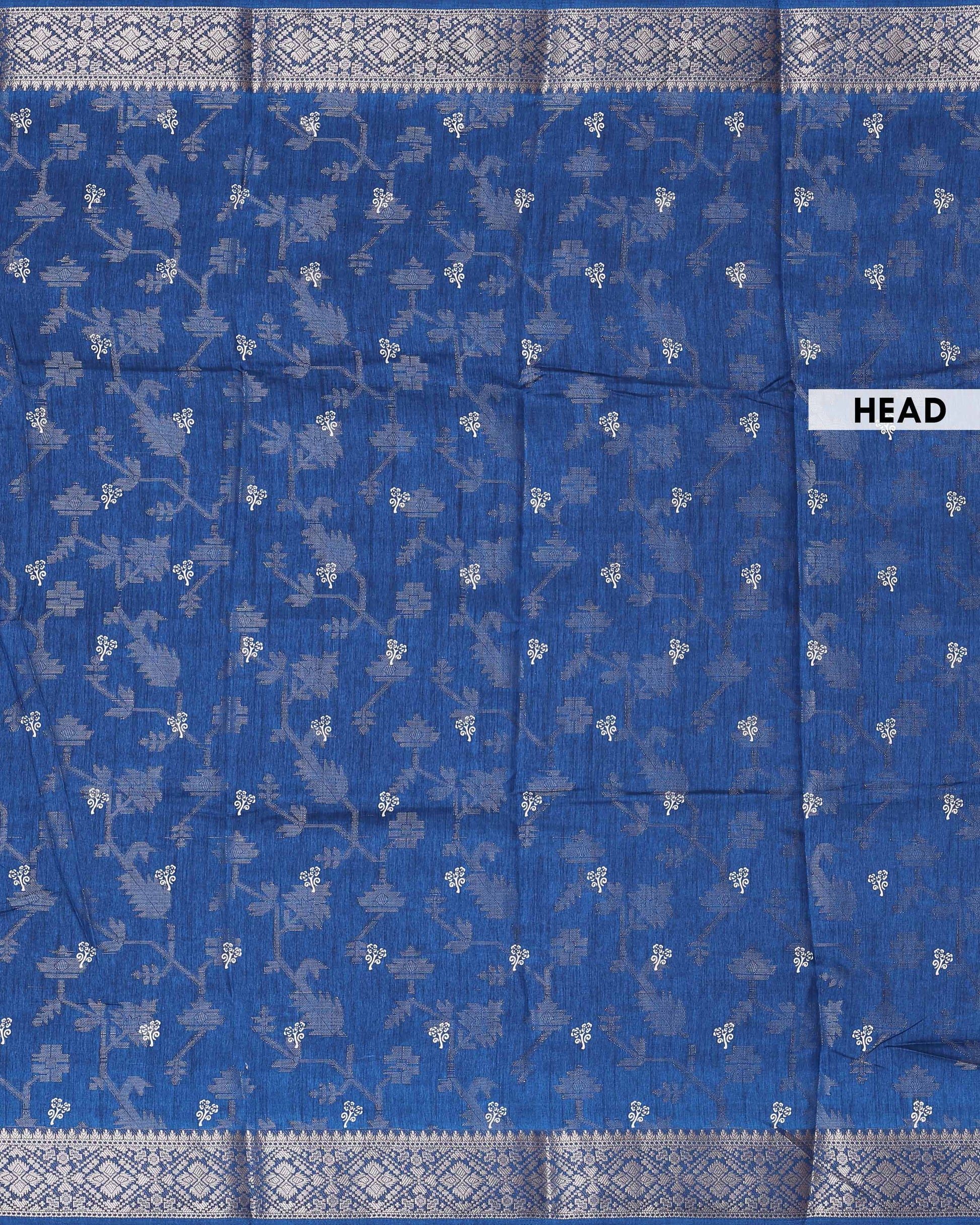 Elegant Dola Silk Saree with All Over Traditional Floral Vine Motifs & Woven Zari Border  - Navy Blue-Head