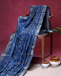 Elegant Dola Silk Saree with All Over Traditional Floral Vine Motifs & Woven Zari Border  - Navy Blue