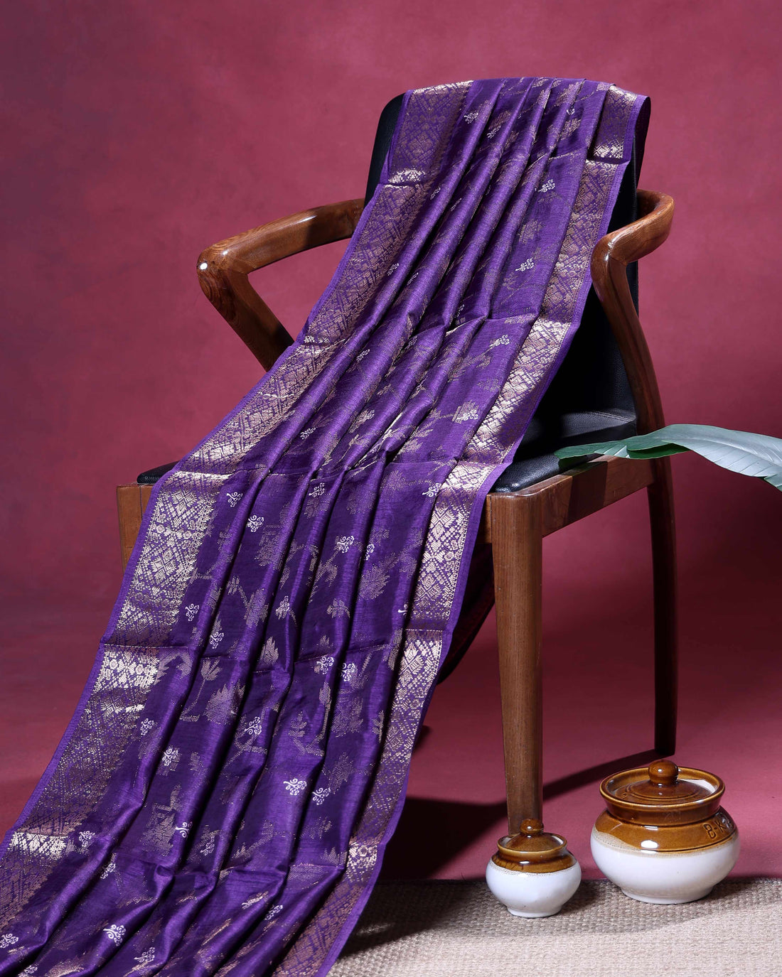 Elegant Dola Silk Saree with All Over Traditional Floral Vine Motifs & Woven Zari Border - Purple