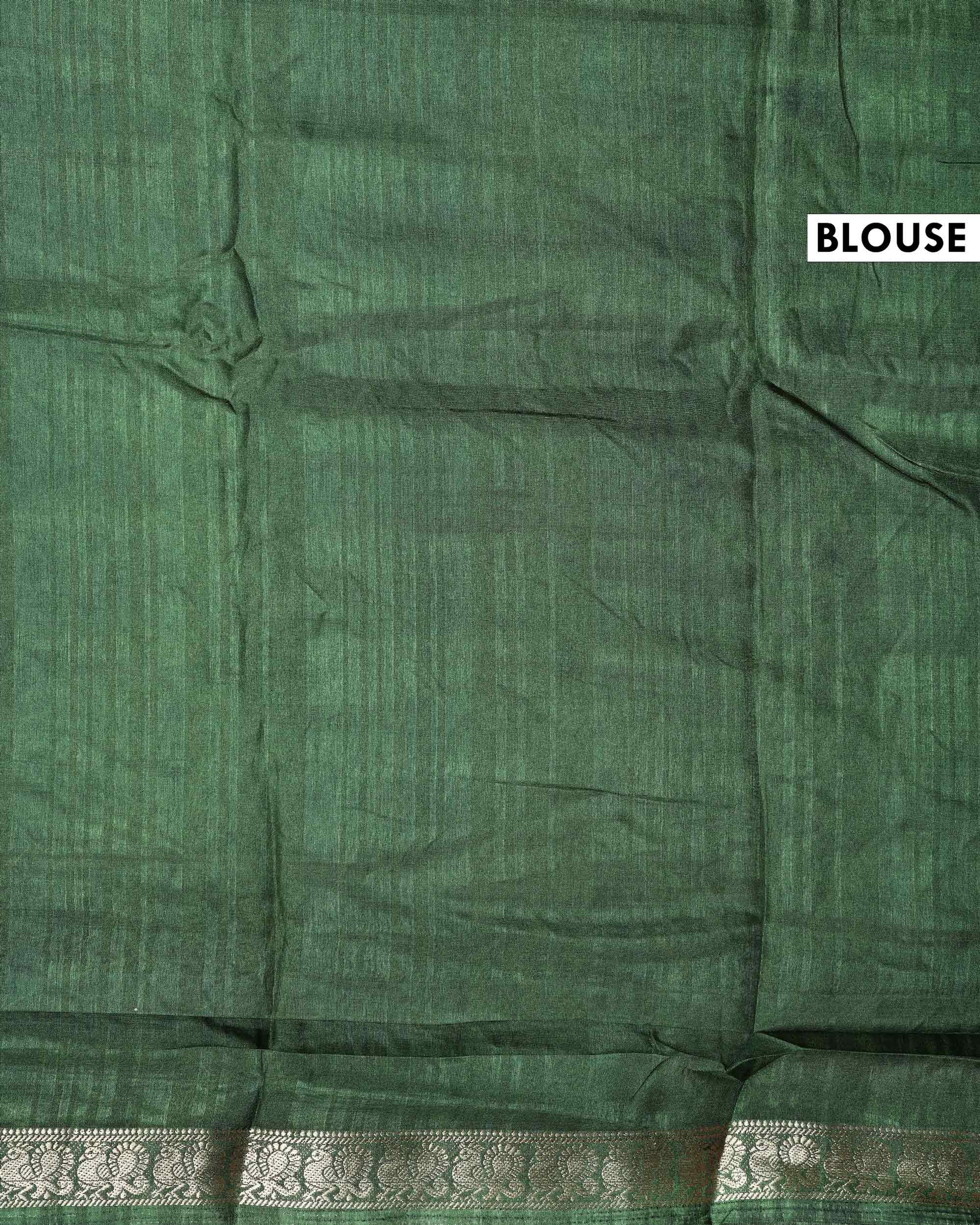 Elegant Dola Silk Saree with All Over Traditional Ikkat Inspired Geometric Motifs and  Zari Woven Border - Green-Blouse