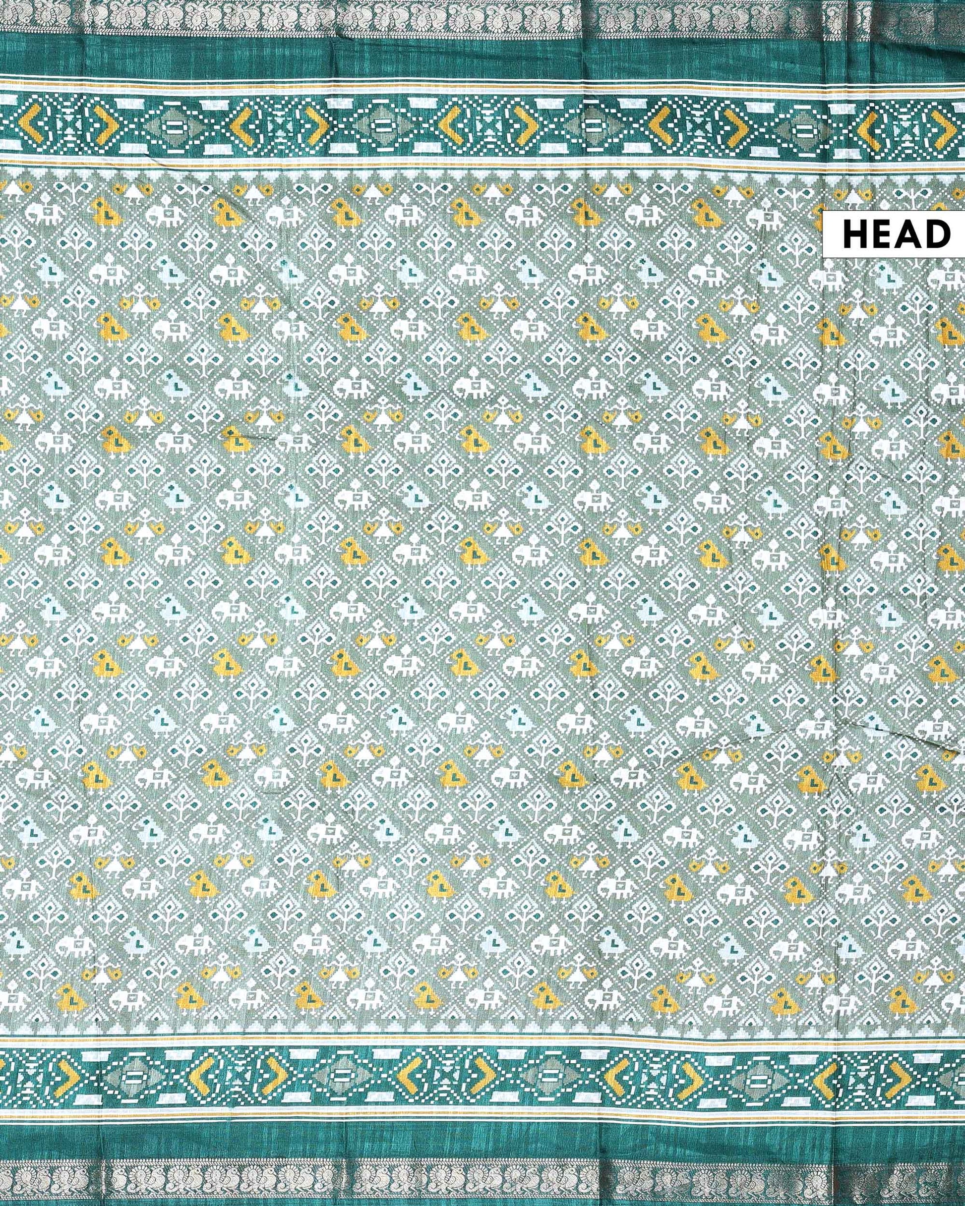 Elegant Dola Silk Saree with All Over Traditional Ikkat Inspired Geometric Motifs and  Zari Woven Border - Light Green-Head