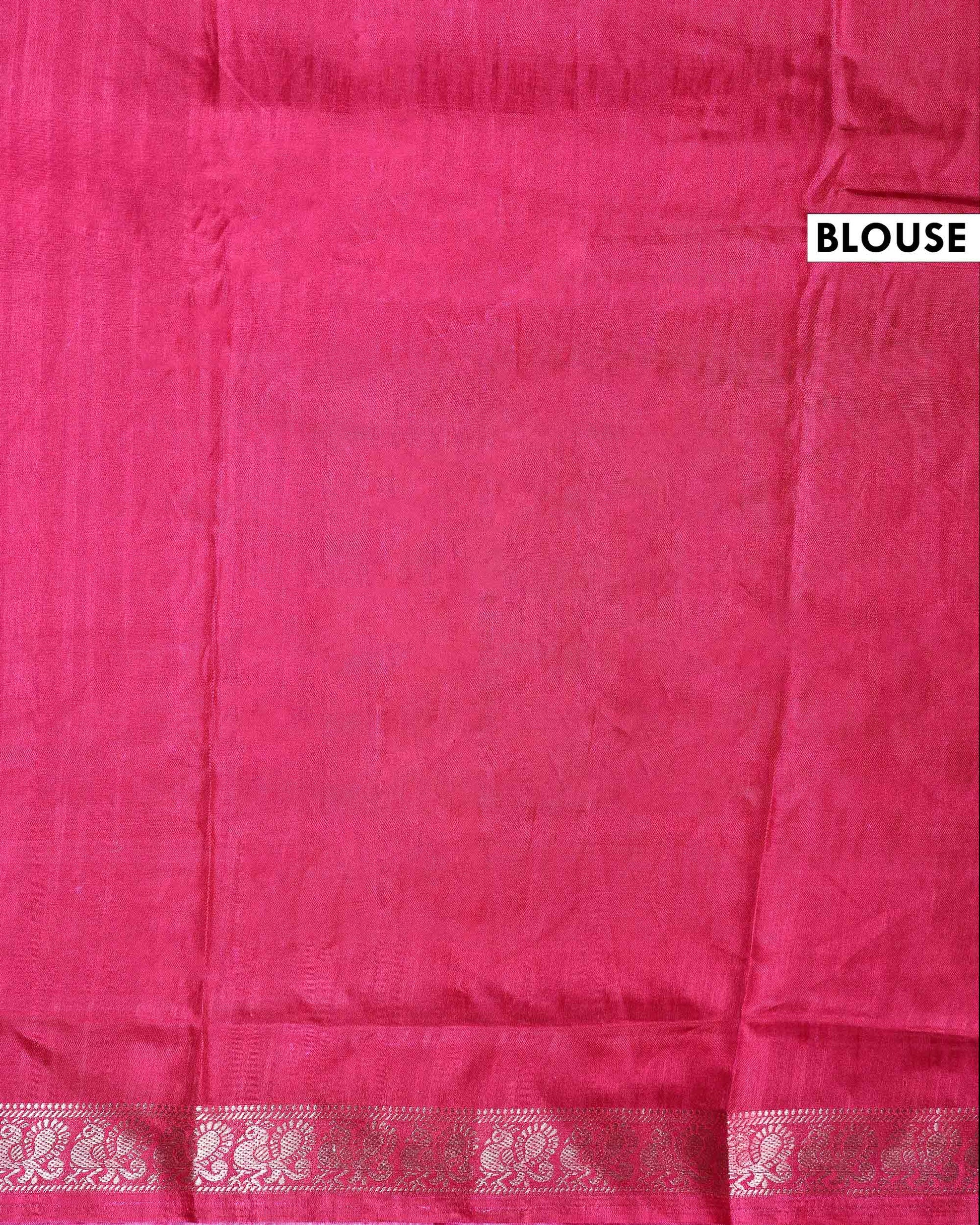 Elegant Dola Silk Saree with All Over Traditional Ikkat Inspired Geometric Motifs and  Zari Woven Border - Onion Pink-Blouse