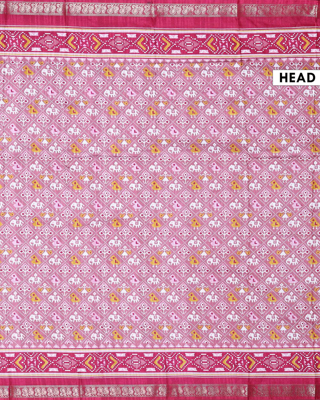 Elegant Dola Silk Saree with All Over Traditional Ikkat Inspired Geometric Motifs and  Zari Woven Border - Onion Pink