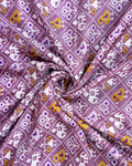 Elegant Dola Silk Saree with All Over Traditional Ikkat Inspired Geometric Motifs and  Zari Woven Border - Purple-Close Up