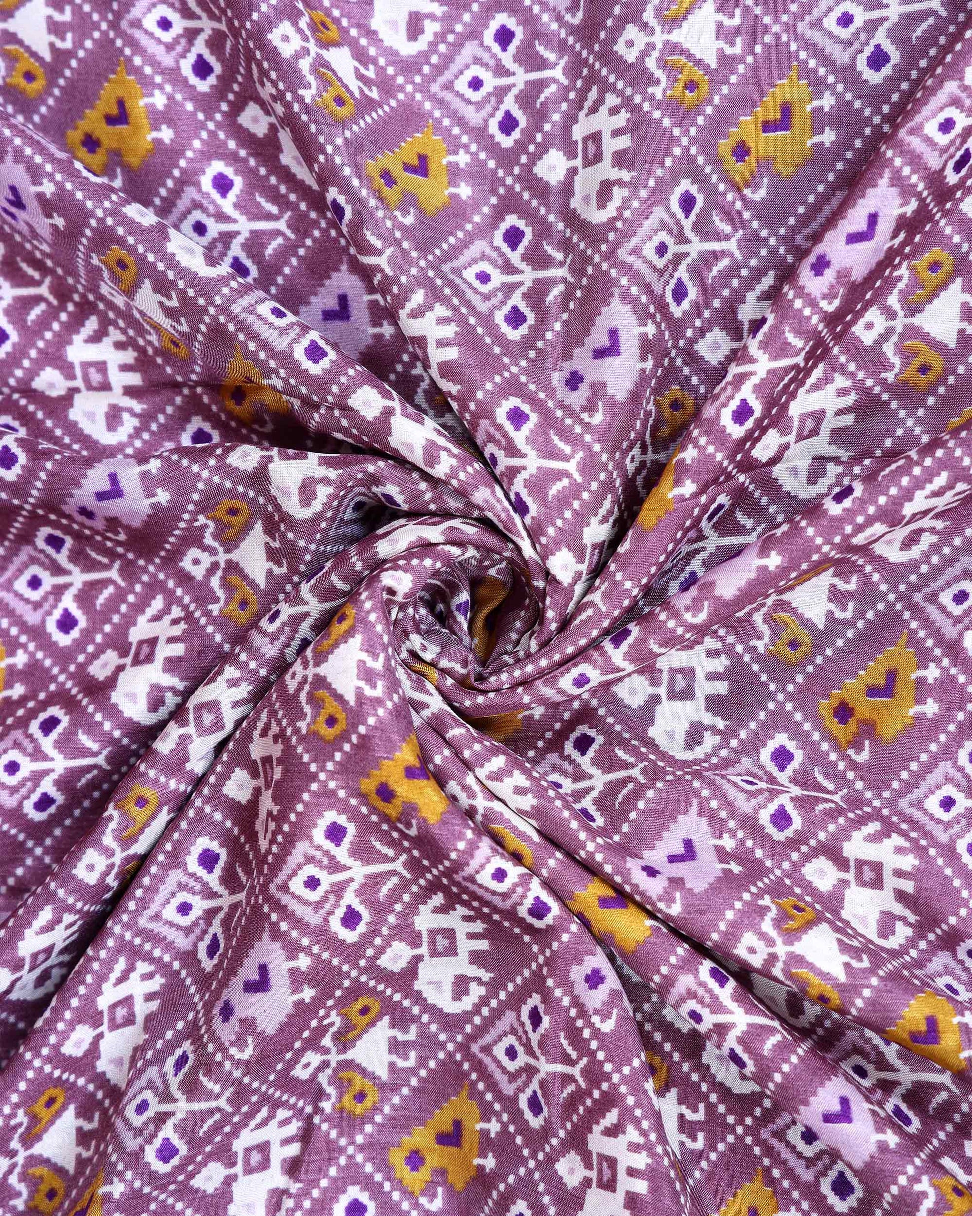 Elegant Dola Silk Saree with All Over Traditional Ikkat Inspired Geometric Motifs and  Zari Woven Border - Purple-Close Up