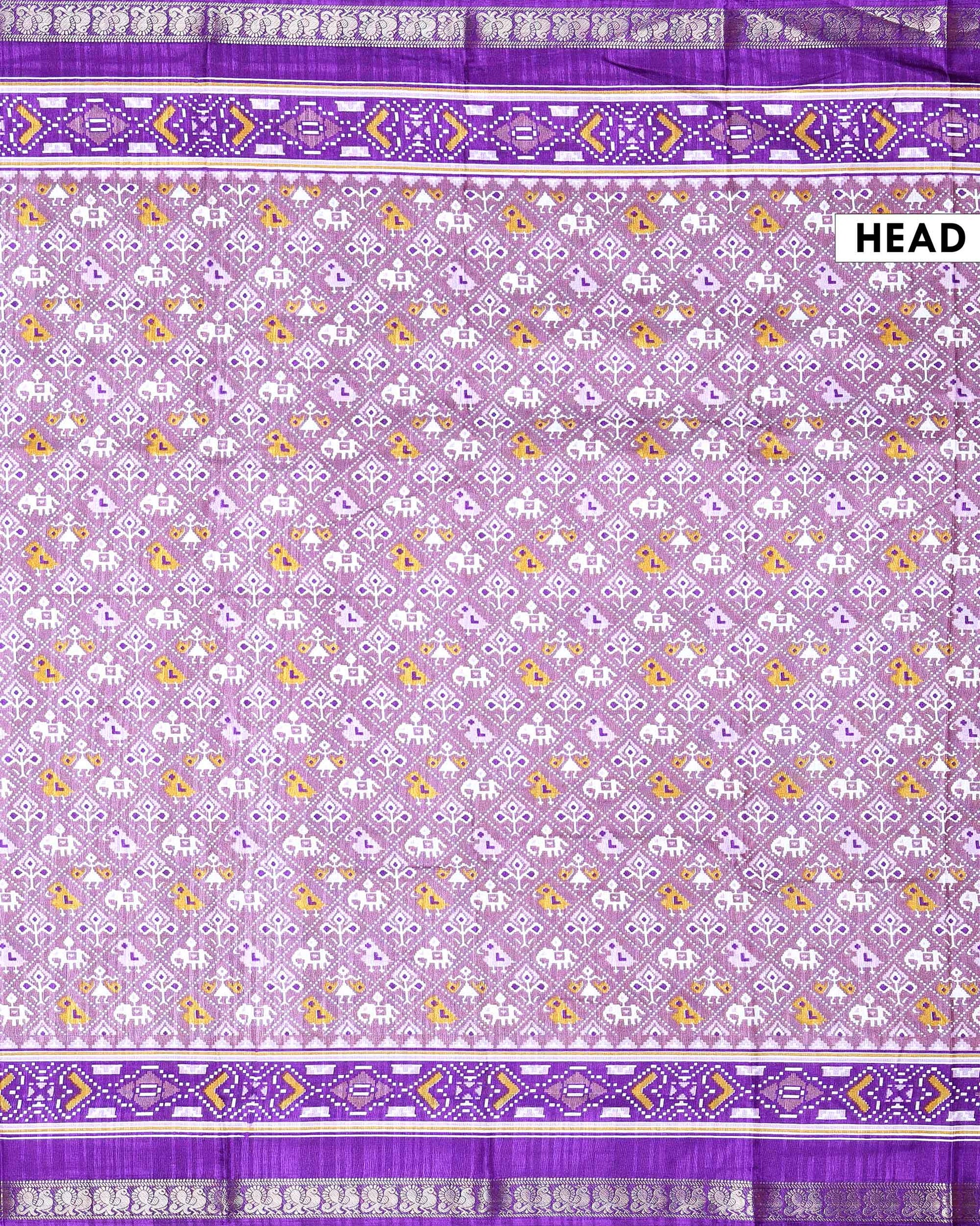 Elegant Dola Silk Saree with All Over Traditional Ikkat Inspired Geometric Motifs and  Zari Woven Border - Purple-Head